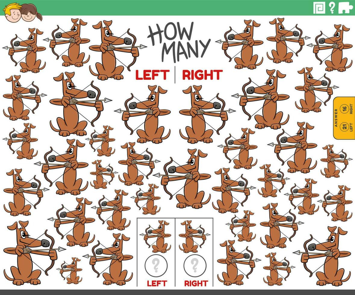 räkna vänster och rätt bilder av tecknad serie hund skytte de rosett vektor