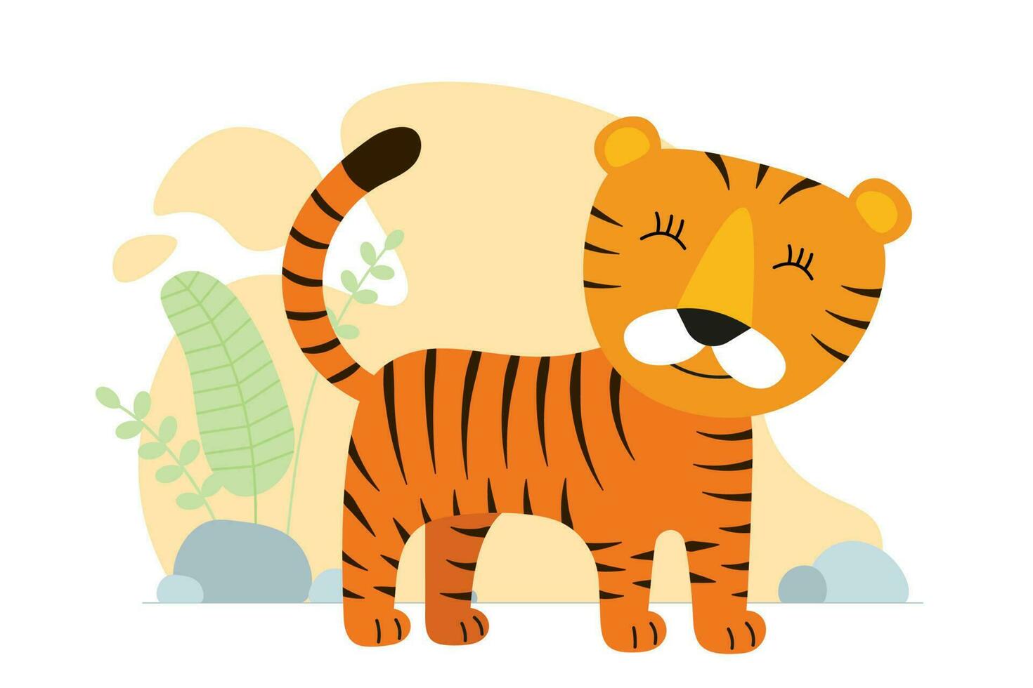 söt tecknad serie tiger. teckning afrikansk bebis vild karaktär. snäll leende djungel safari djur. vektor eps kreativ grafisk hand dragen skriva ut