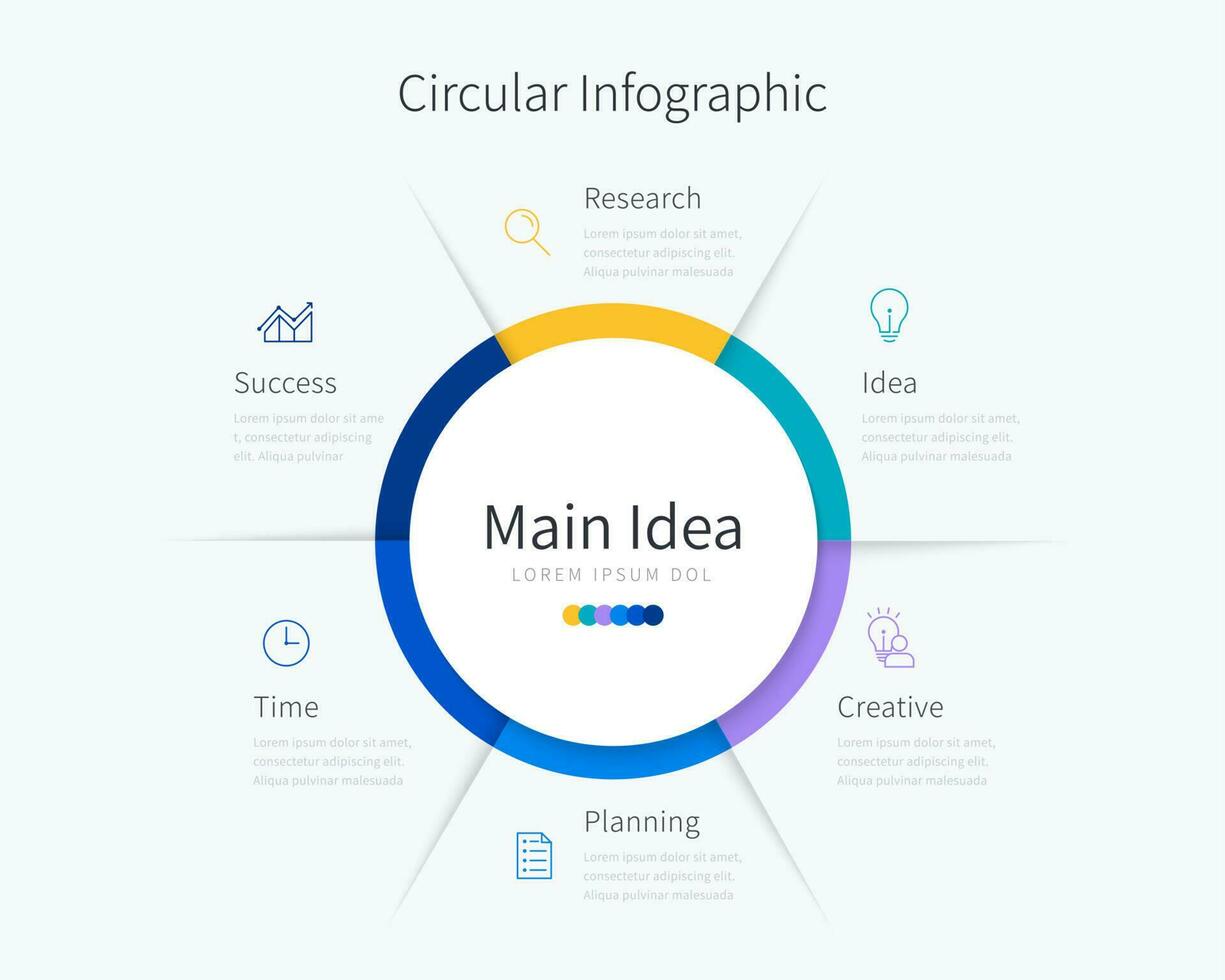 cirkulär infographic mall för företag presentation med sex alternativ vektor