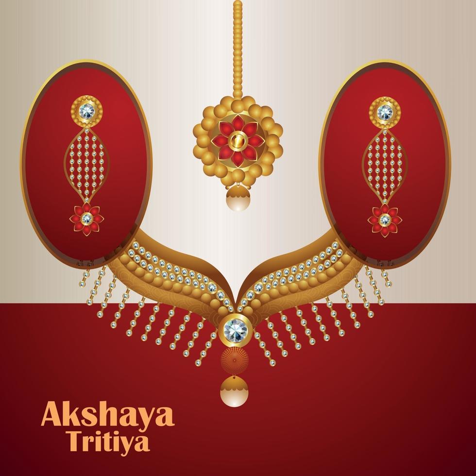 akshaya tritiya firande gratulationskort med guld- och diamantsmycken vektor