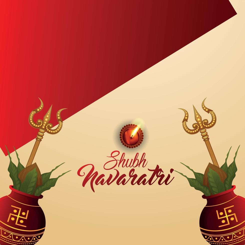 shubh navratri inbjudningskort med traditionell kalash och trishul vektor