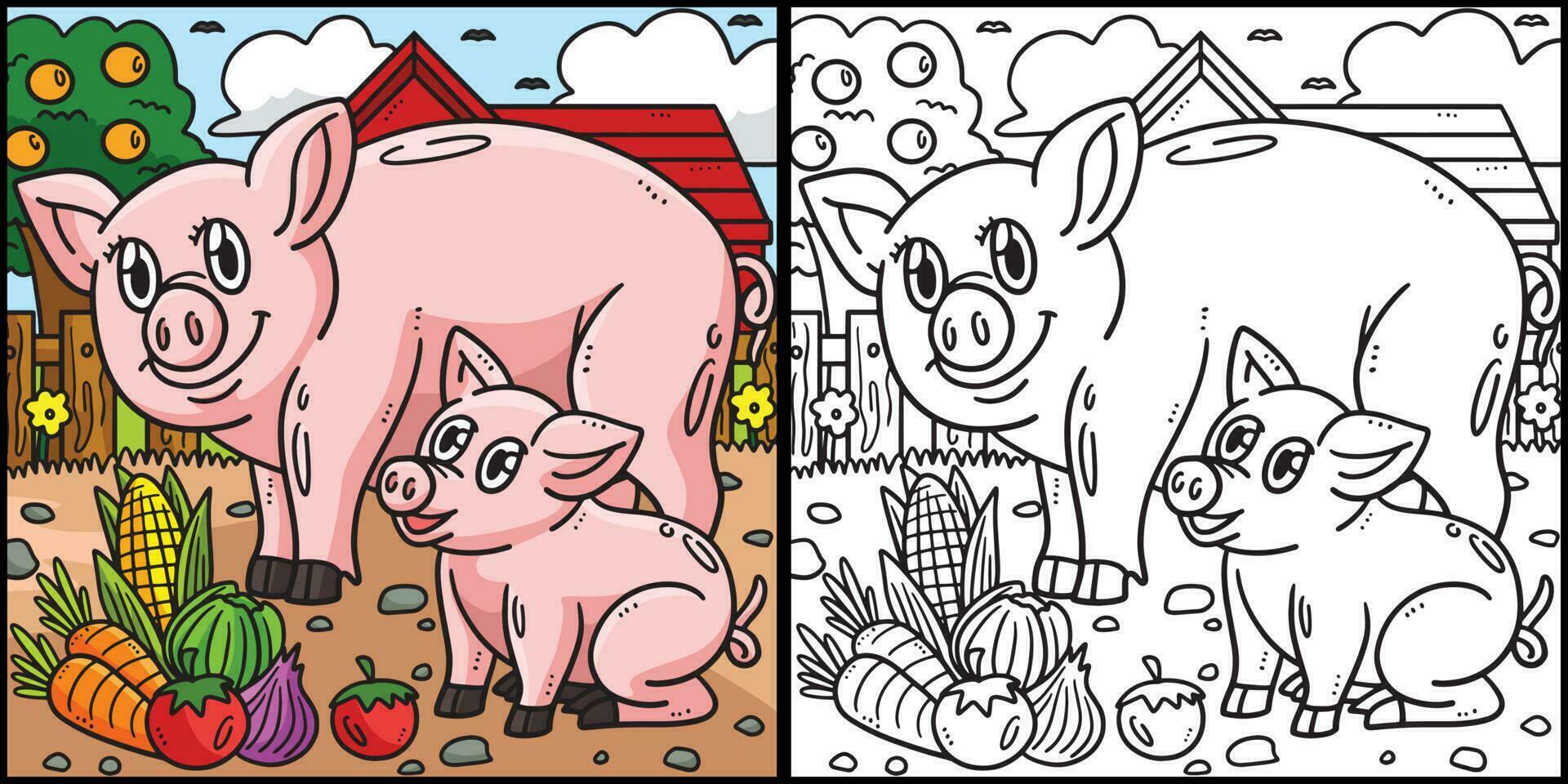 mor gris och smågris färg sida illustration vektor