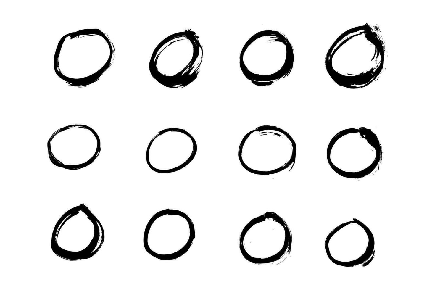 uppsättning av cirkel smutsig stroke borsta. hand målad linje bläck klick, grunge cirkel. vektor element illustration