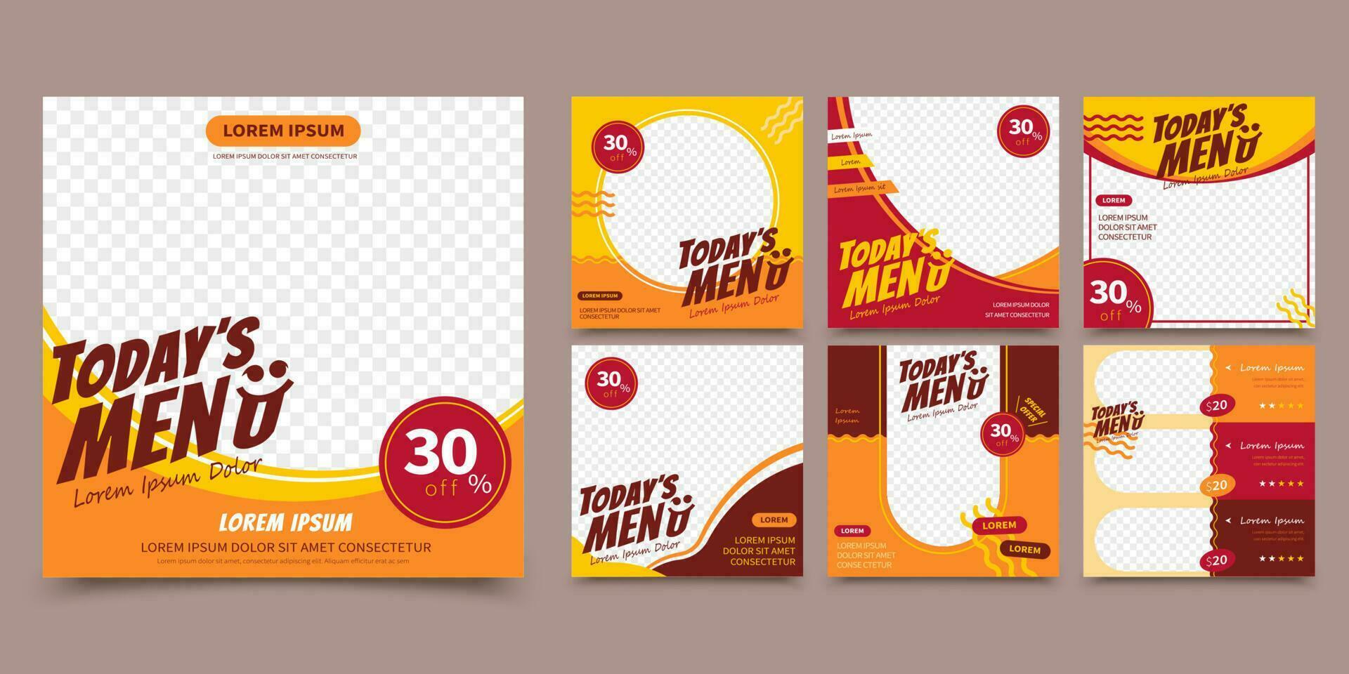 mat social media banderoller posta mall uppsättning i 3d med erbjudanden, redigerbar minimal fyrkant mall i 3d illustration vektor