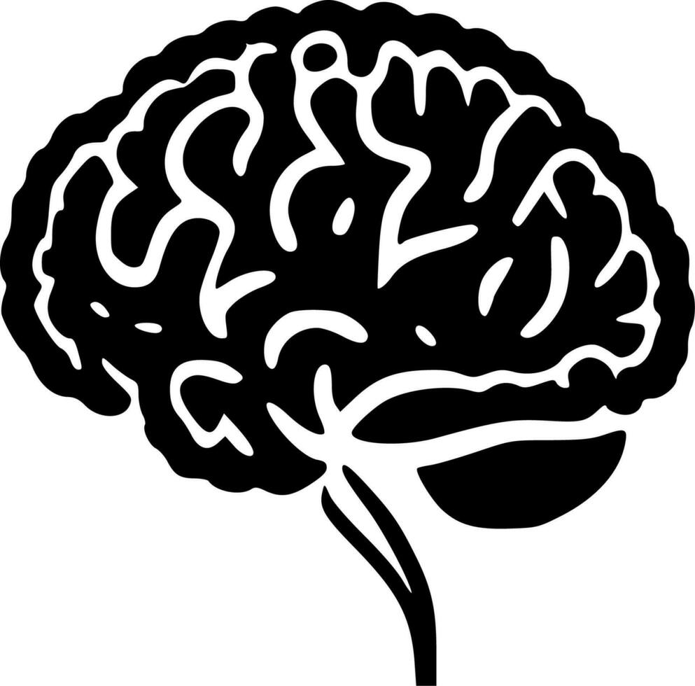 hjärna - svart och vit isolerat ikon - vektor illustration