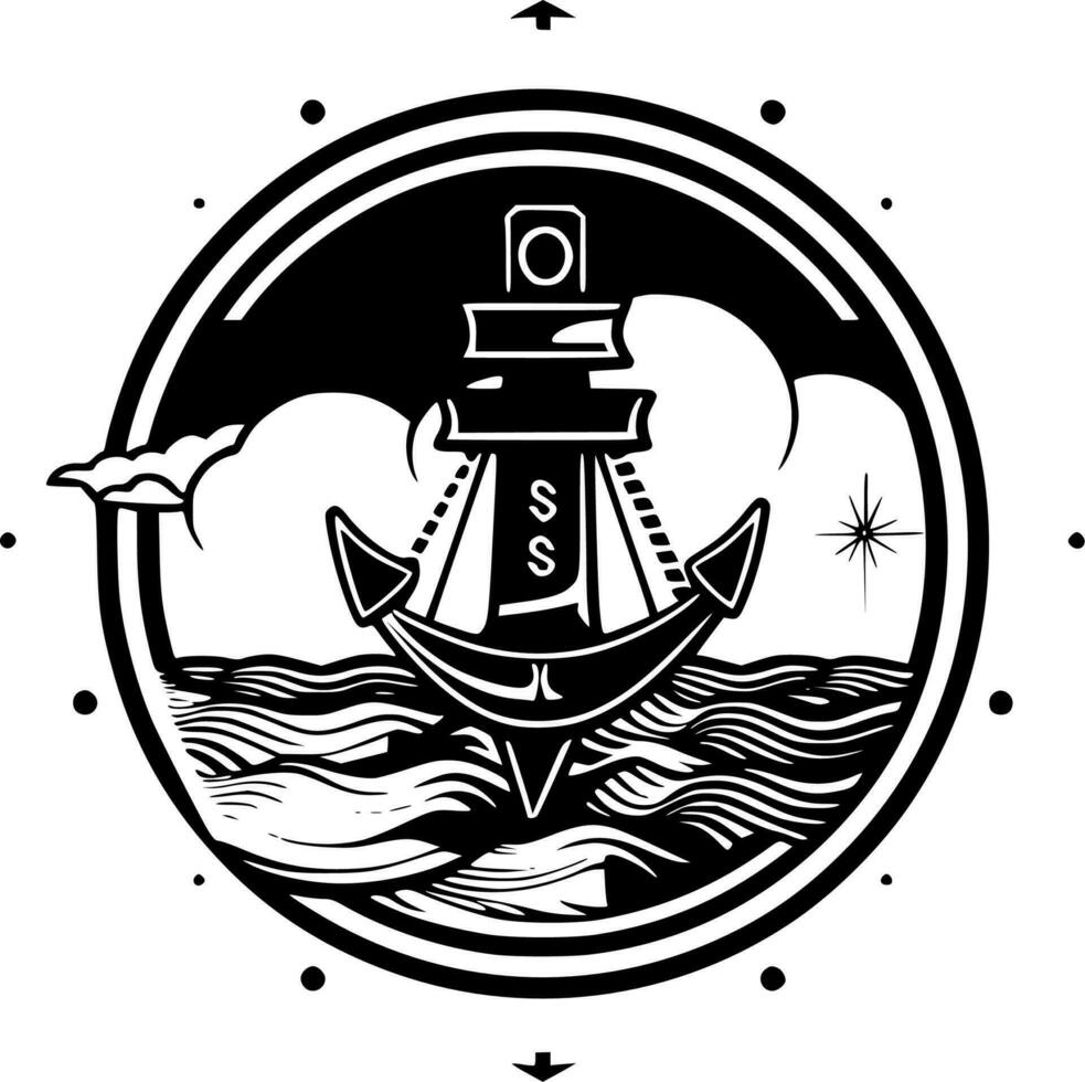 nautisk - svart och vit isolerat ikon - vektor illustration