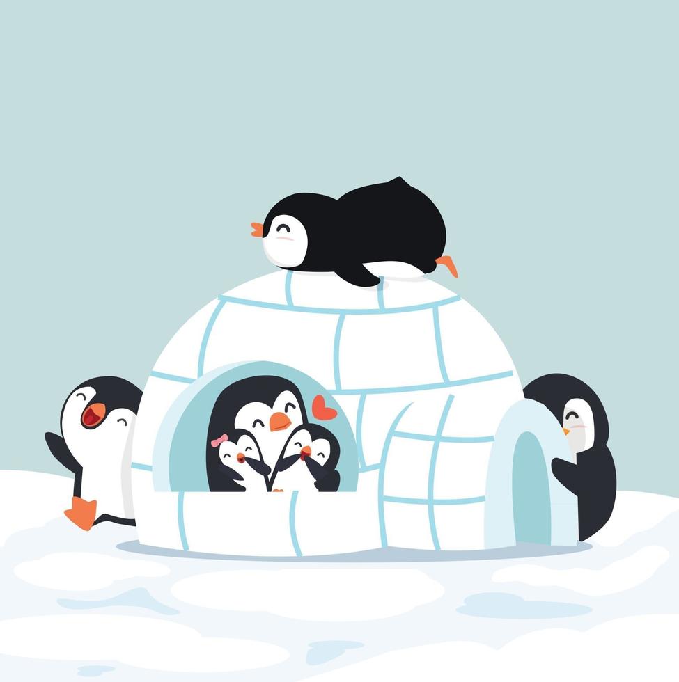 süßes Pinguin-Iglu-Eishaus im Winter vektor