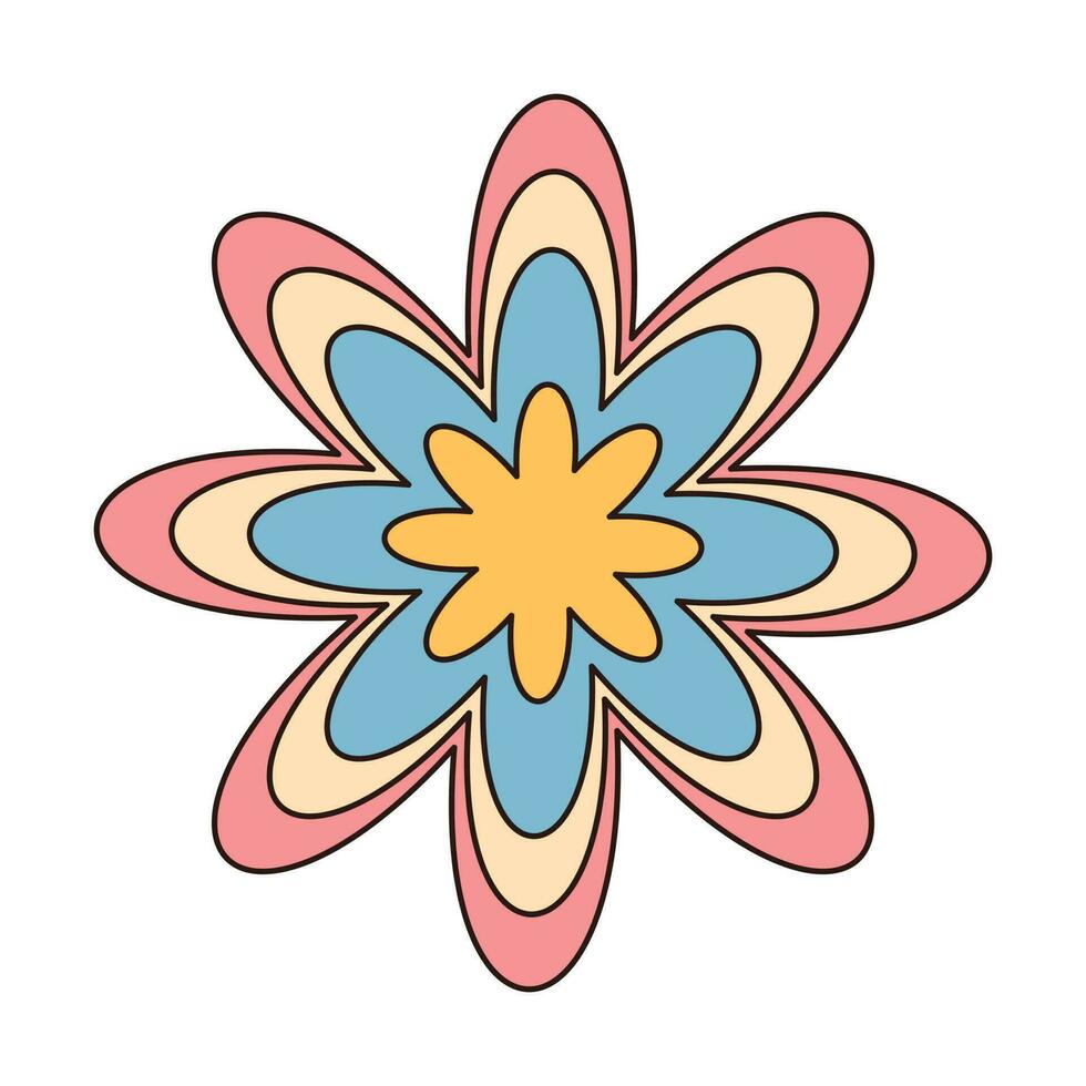 hippie häftig blomma. retro psychedelic tecknad serie element. vektor illustration isolerat på vit bakgrund.