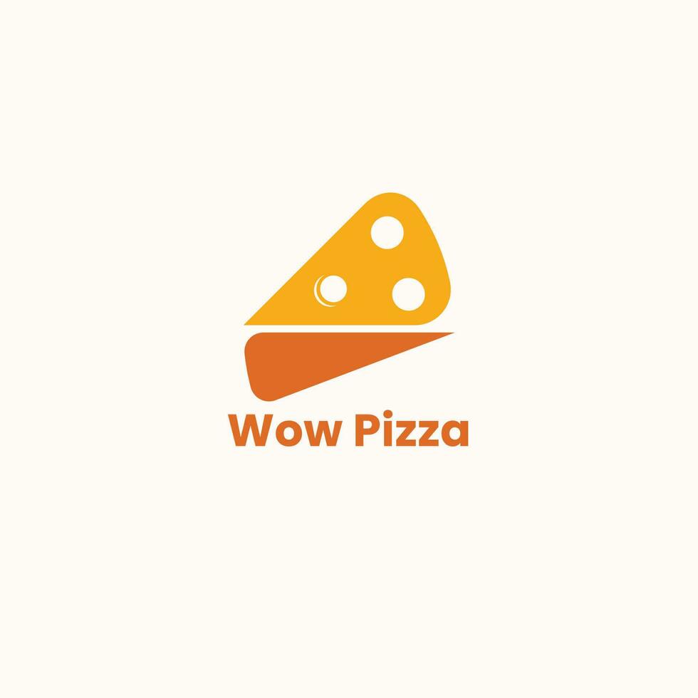 Wow pizza logotyp eller märka design mall. mat begrepp. vektor illustration, kreativ symbol, ikon