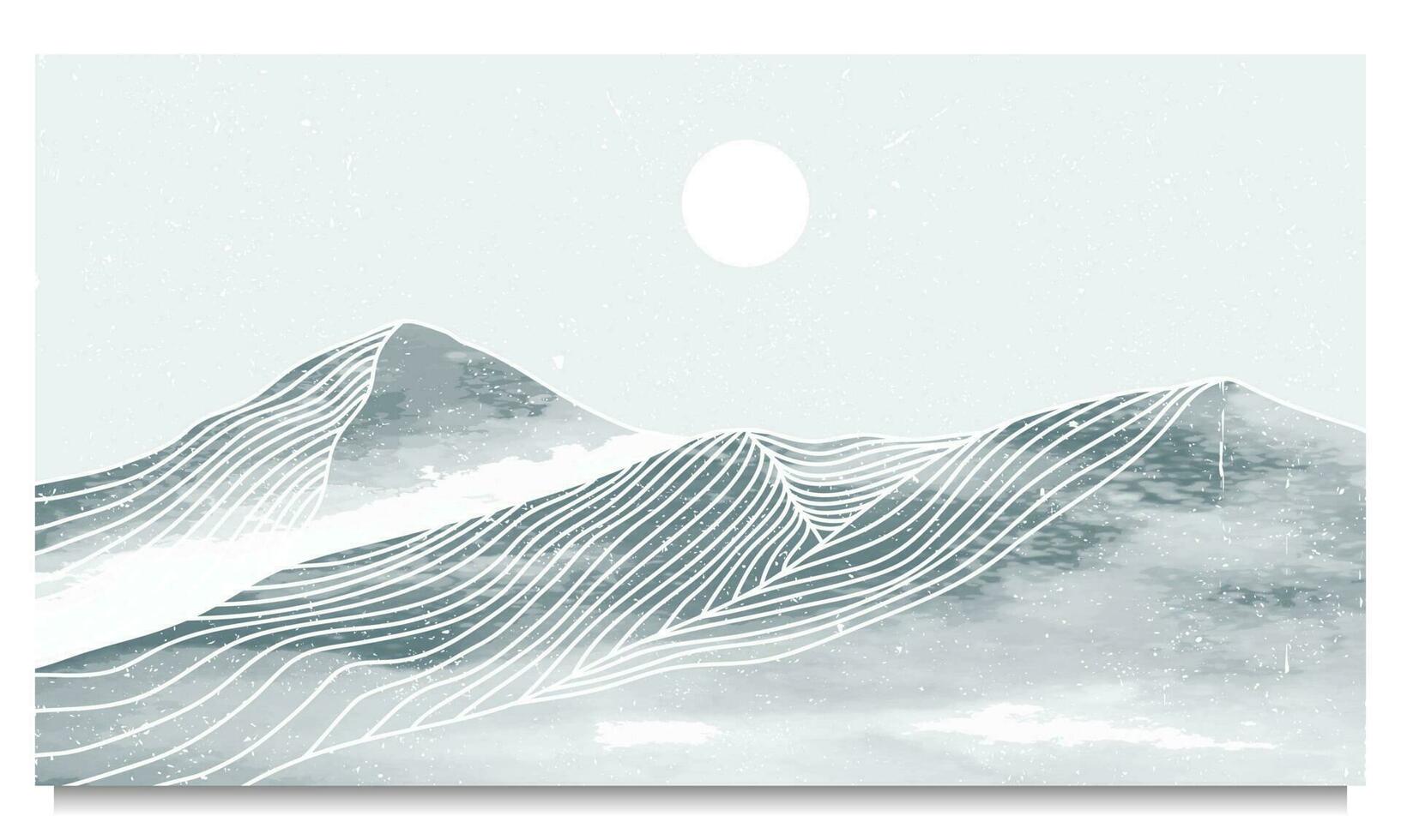 naturlig blå berg landskap. abstrakt samtida estetisk bakgrunder landskap. med berg, kulle och Sol. vektor illustrationer