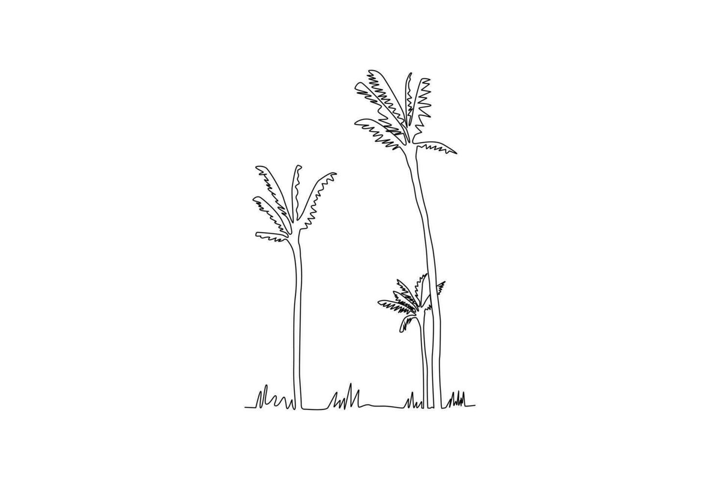 kontinuierlich eine Linie Zeichnung drei hoch Kokosnuss Bäume. Baum Konzept Single Linie Zeichnung Design Grafik Vektor Illustration