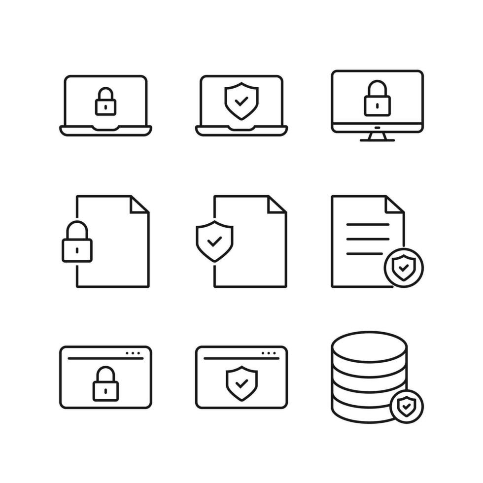 redigerbar uppsättning ikon av säkra skydd, vektor illustration isolerat på vit bakgrund. använder sig av för presentation, hemsida eller mobil app