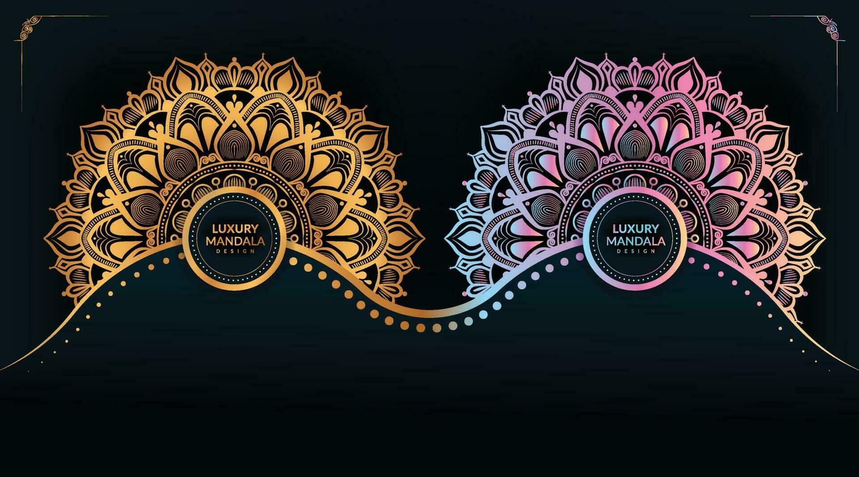 Vektor Luxus Zier Mandala Hintergrund im Gold Farbe und lila Mandala Design