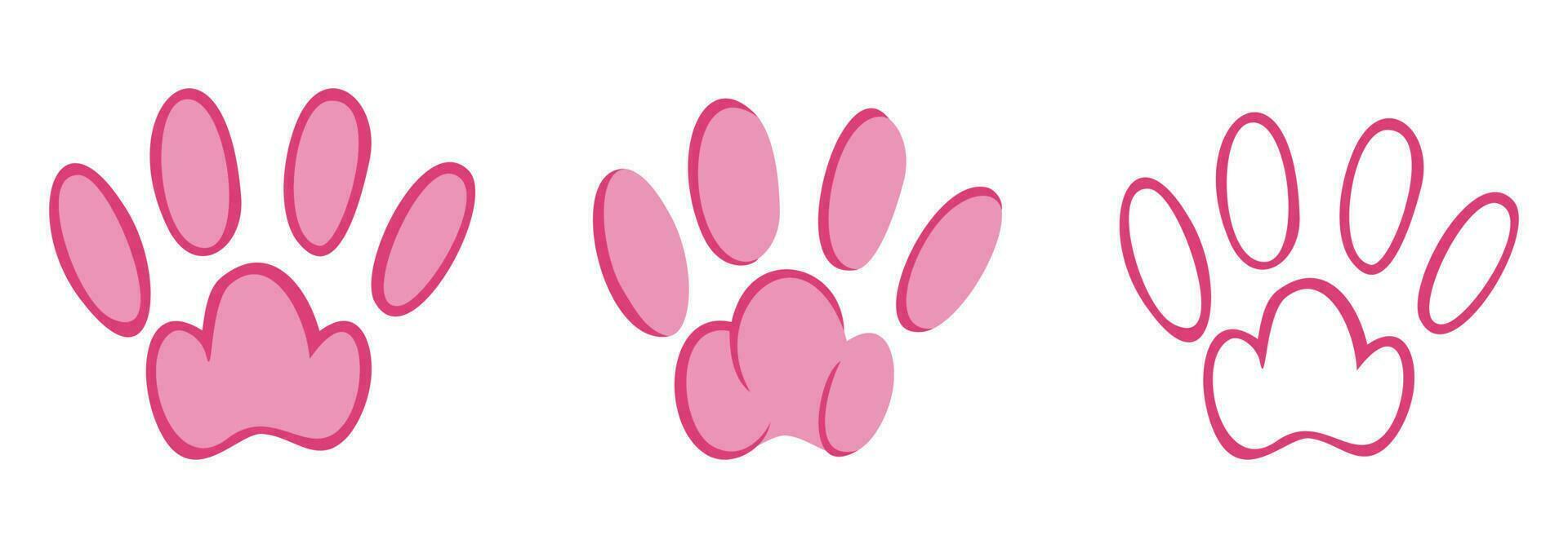 Rosa Tier Pfotenabdrücke. skizzieren Fußabdrücke von ein Kaninchen, Hase, Katze oder Hund. Vektor Illustration