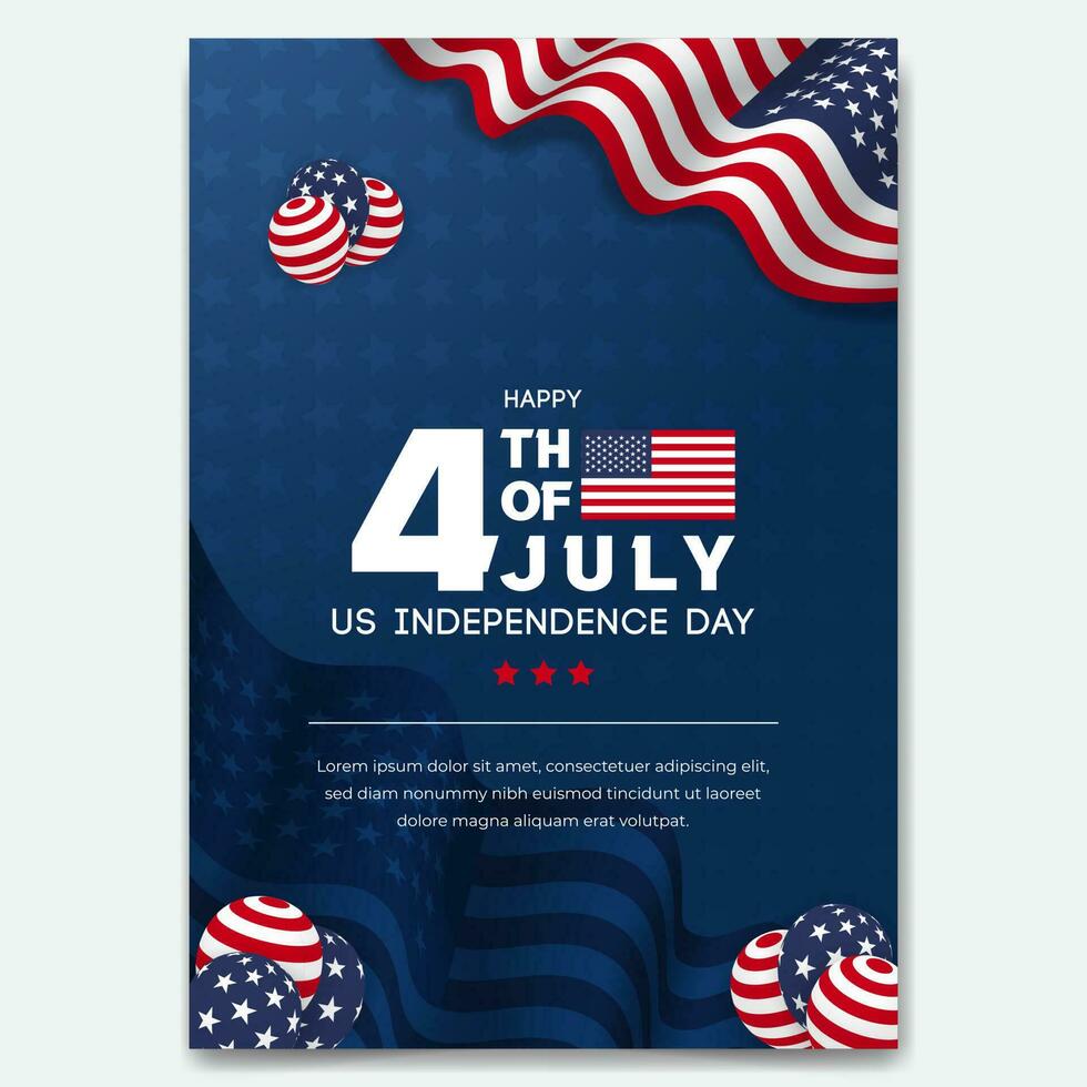 oss oberoende dag 4:e juli affisch med vinka flagga och ballonger illustration vektor