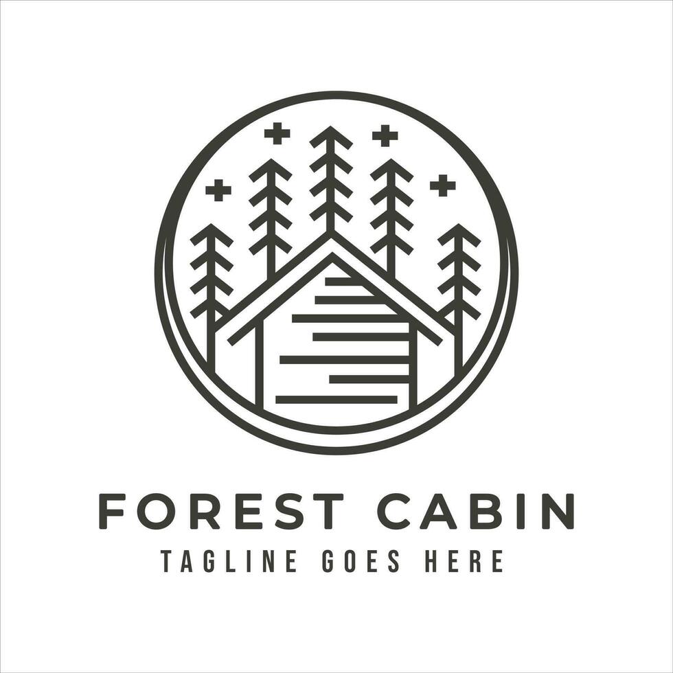 Jahrgang retro Dorf Kabine Hütte mit Kiefer Bäume Abenteuer draussen Lager Logo vektor
