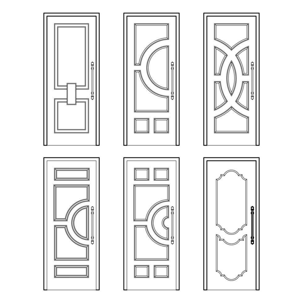 samling interiör dörrar, teknisk teckning. klassisk interiör dörrar - enkel skiss för din design. vektor illustration. ikon dörr.