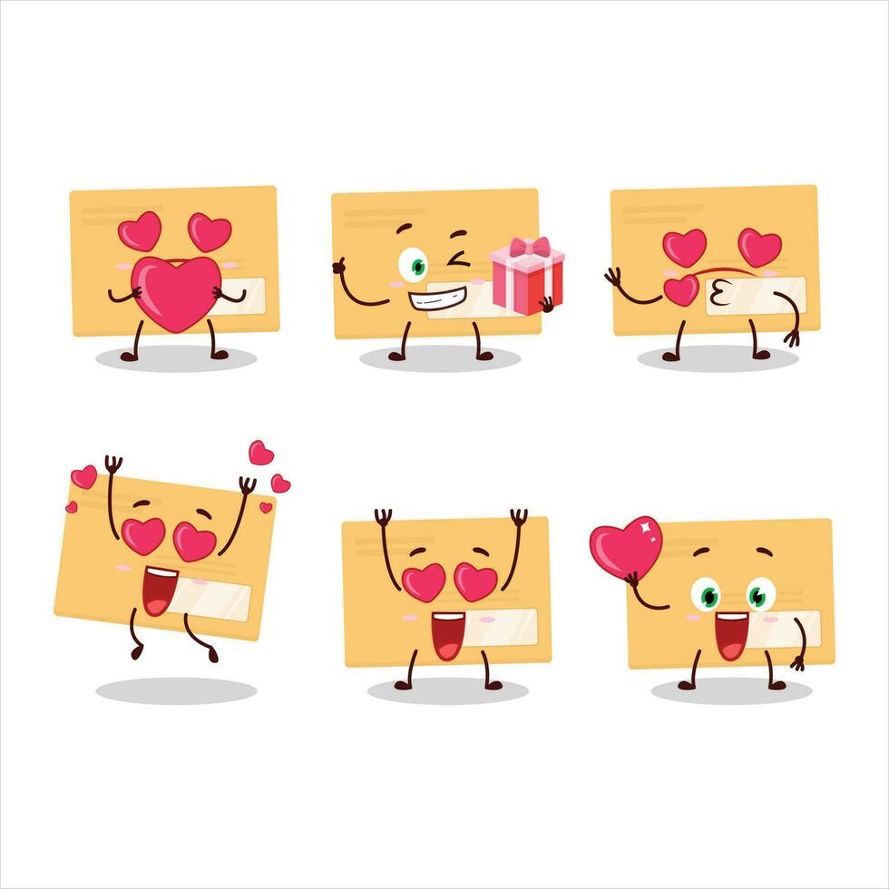 braun Rechteck Briefumschlag Karikatur Charakter mit Liebe süß Emoticon vektor