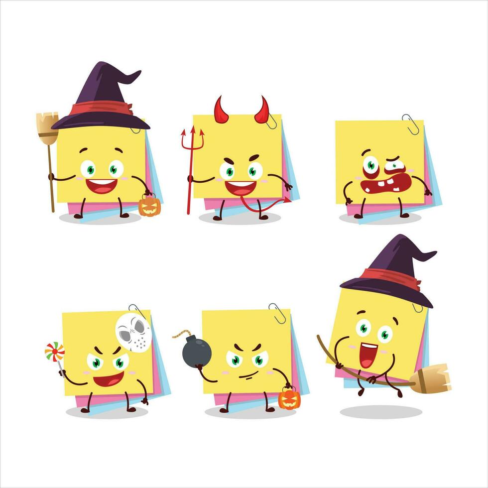 halloween uttryck uttryckssymboler med tecknad serie karaktär av klibbig anteckningar papper vektor