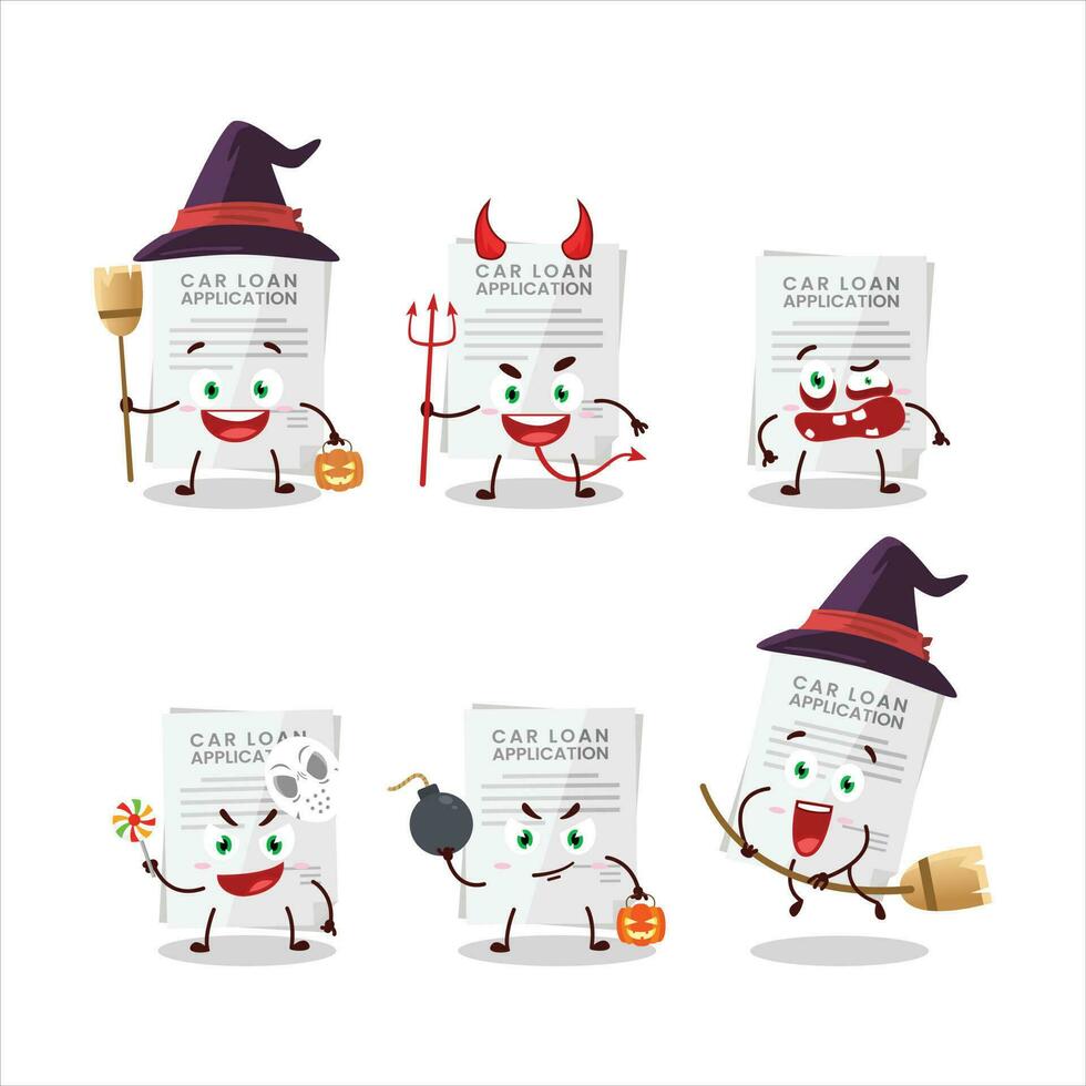 Halloween Ausdruck Emoticons mit Karikatur Charakter von Auto Darlehen Anwendung vektor