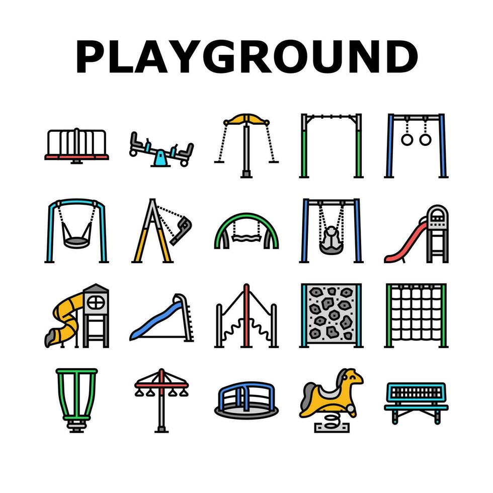 Spielplatz Park draussen abspielen Symbole einstellen Vektor