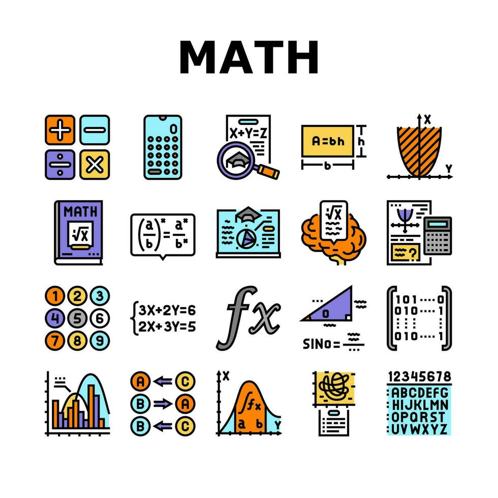 matematik utbildning skola vetenskap ikoner uppsättning vektor