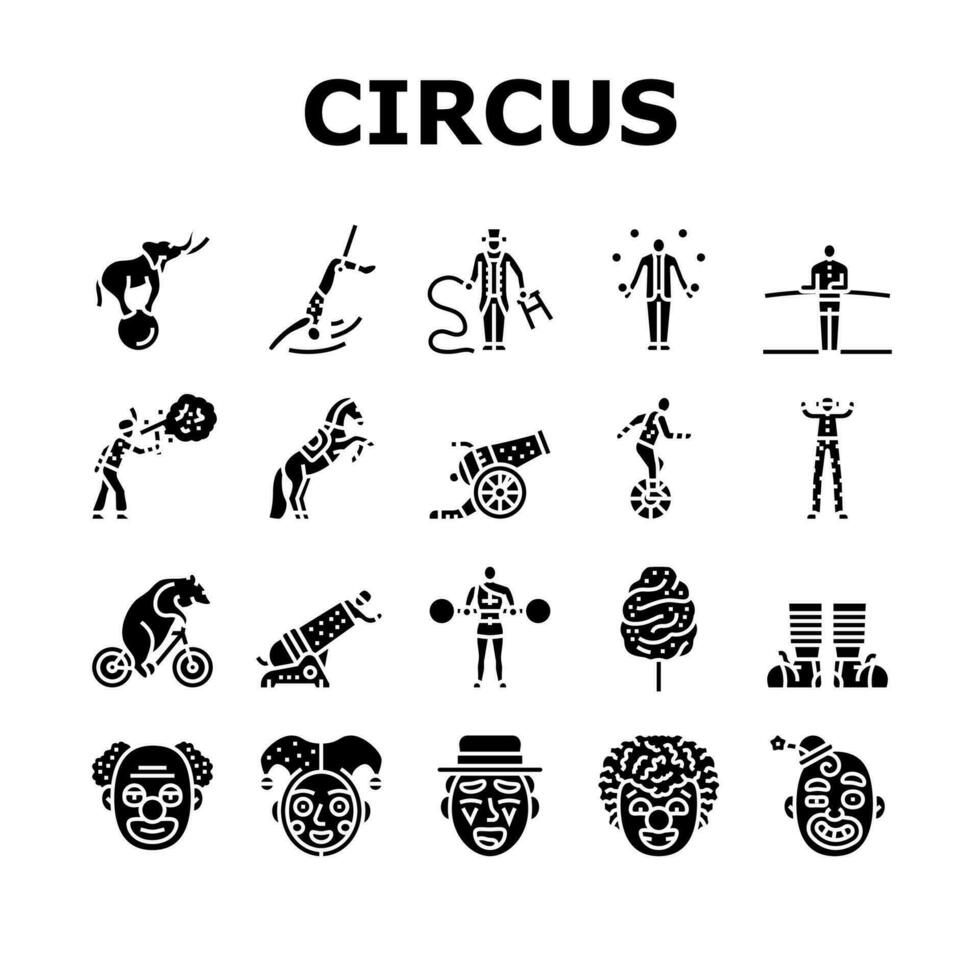 cirkus karneval årgång visa ikoner uppsättning vektor