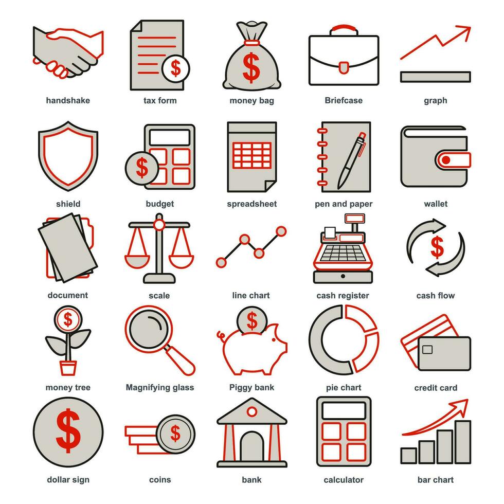 företag finansiera uppsättning ikon symbol mall för grafisk och webb design samling logotyp vektor illustration