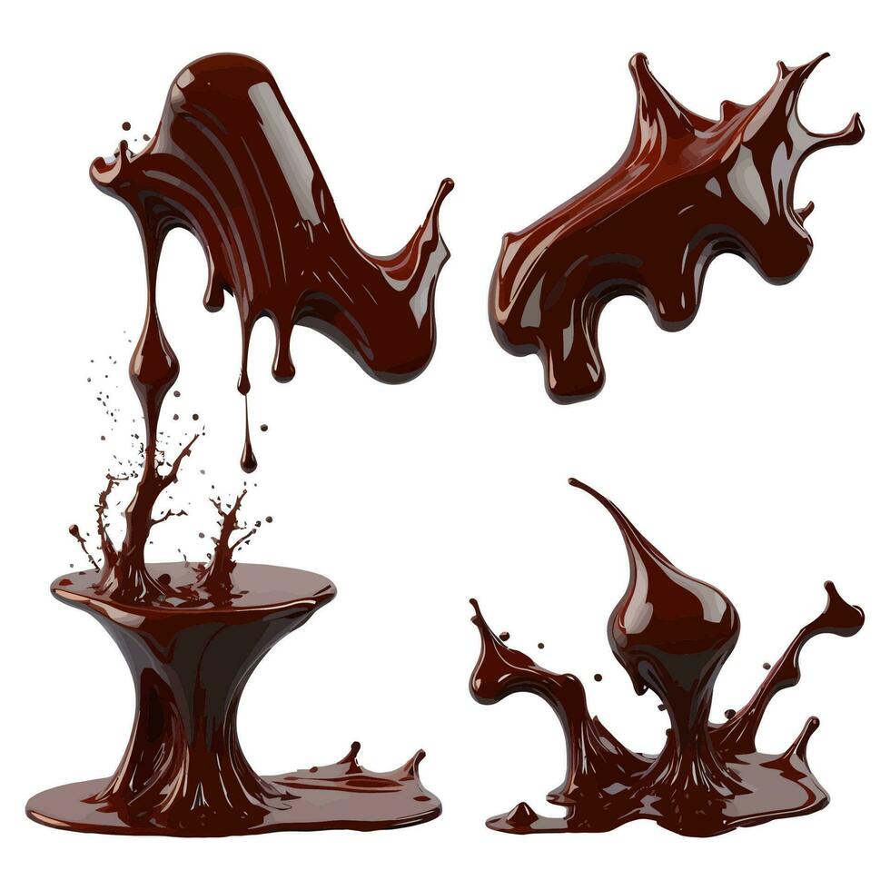 uppsättning av 3d choklad stänk med choklad bar vektor