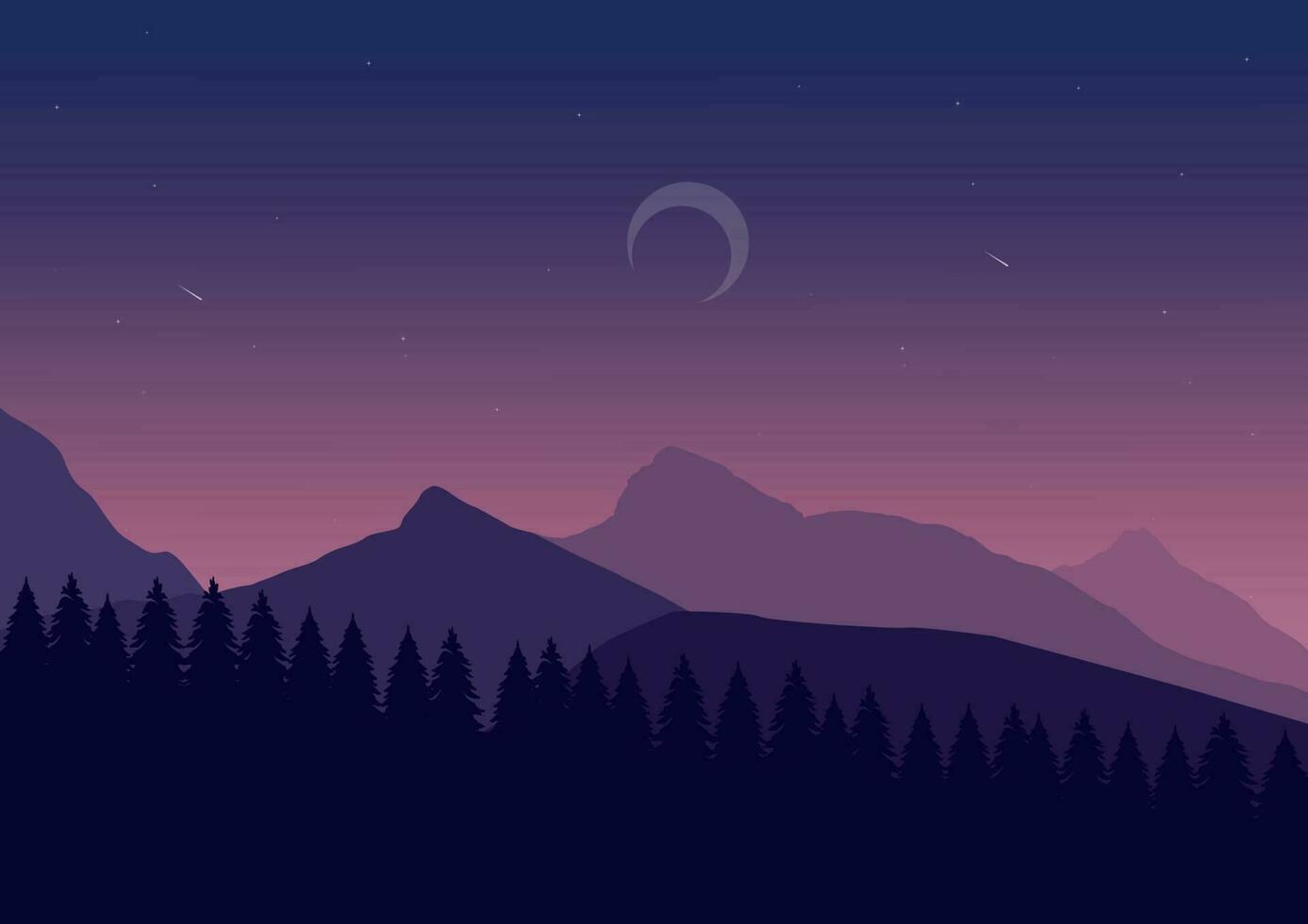 natürlich Landschaft beim Nacht mit ein lila Ton. Vektor Illustration im eben Stil.