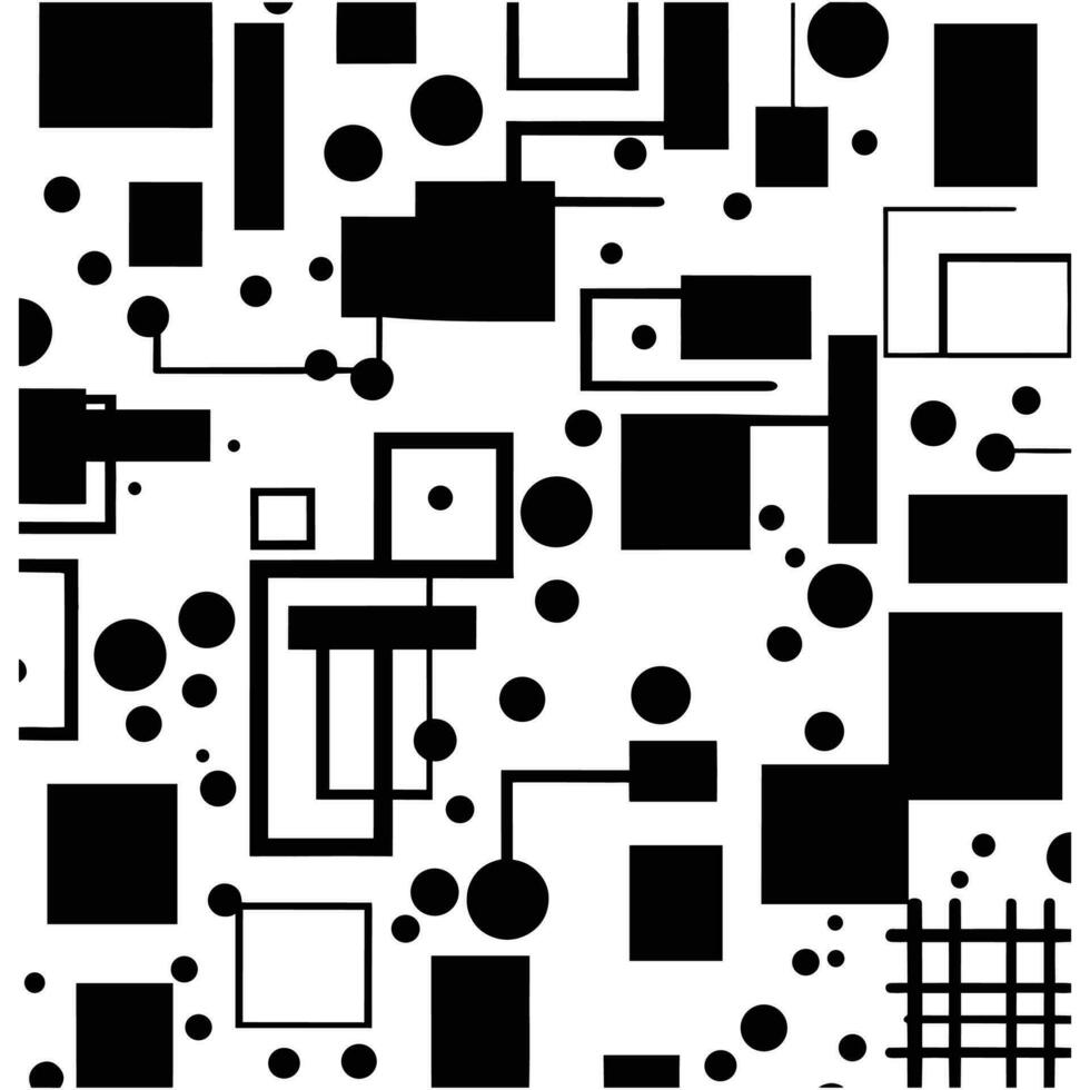 einfarbig abstrakt nahtlos Muster mit schwarz Platz Formen auf ein Weiss, im das Stil von minimalistisch Bilder, abstrakt geometrisch Formen vektor