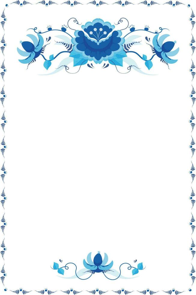invecklad blå blom med blommig gräns inbjudan mall vektor