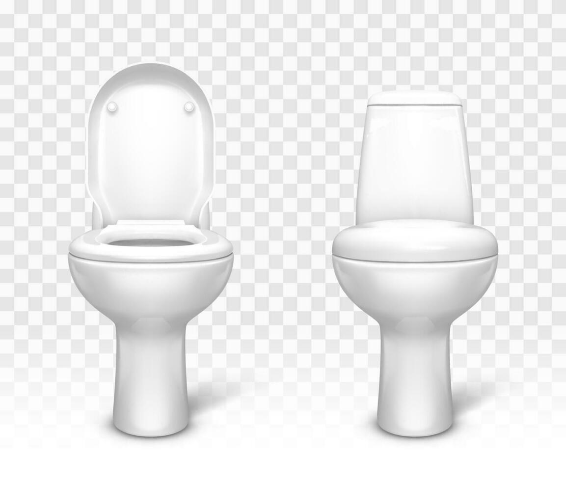 Toilette mit Sitz Satz. Weiß Keramik Toilette Schüssel vektor