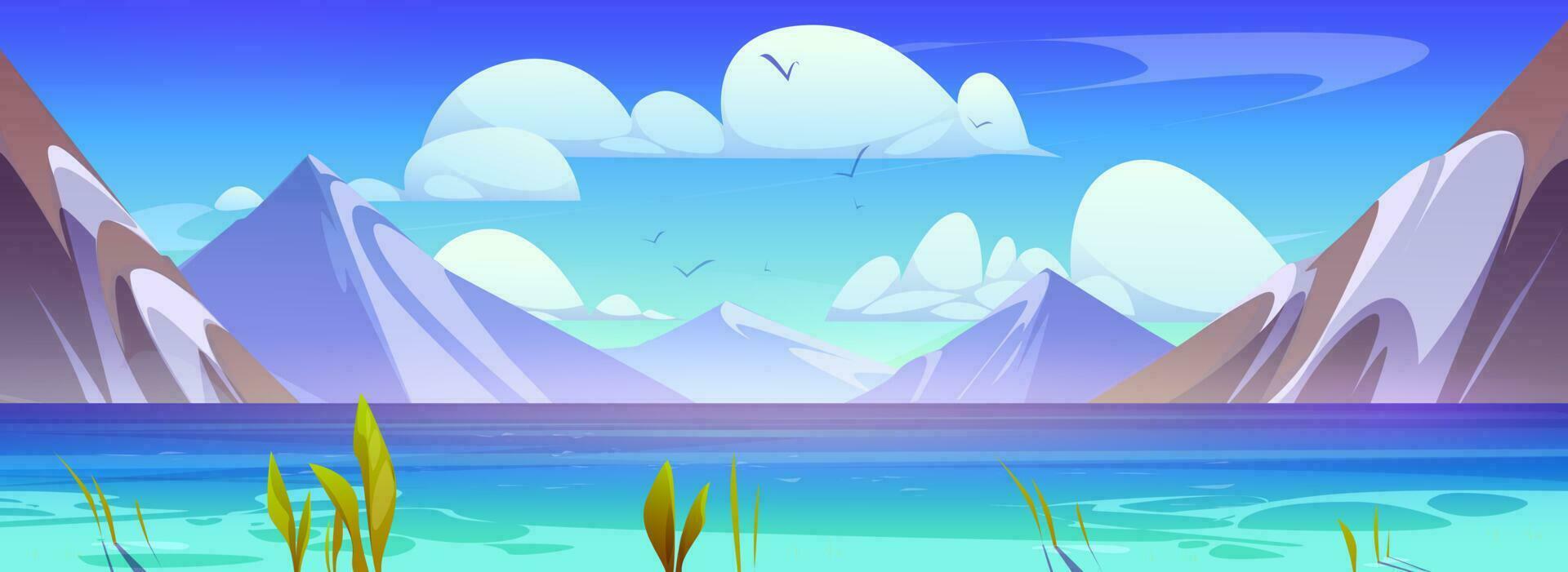 Meer Himmel mit Berg Aussicht Karikatur Illustration vektor