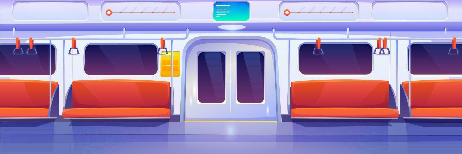 tunnelbana tåg bil, metro vagn interiör vektor