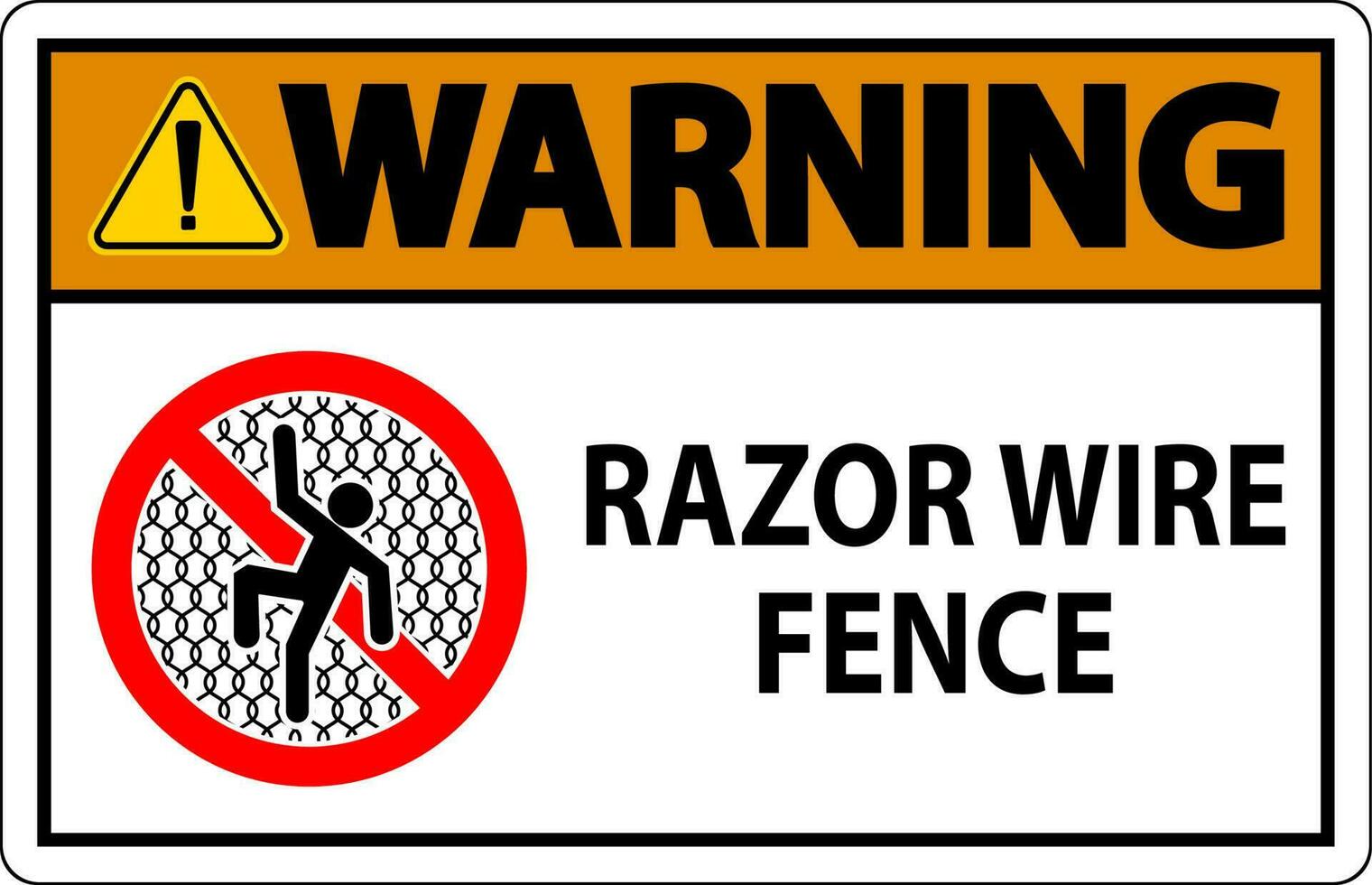 Warnung Zeichen Rasierer Draht Zaun auf Weiß Hintergrund vektor