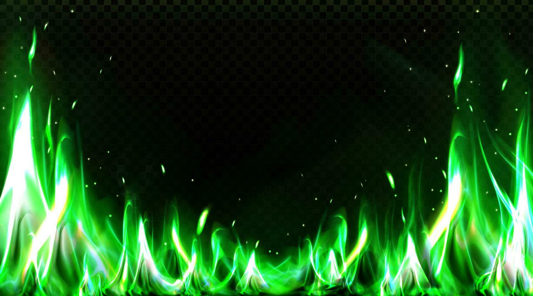 realistisk grön brand gräns, brinnande flamma ClipArt vektor