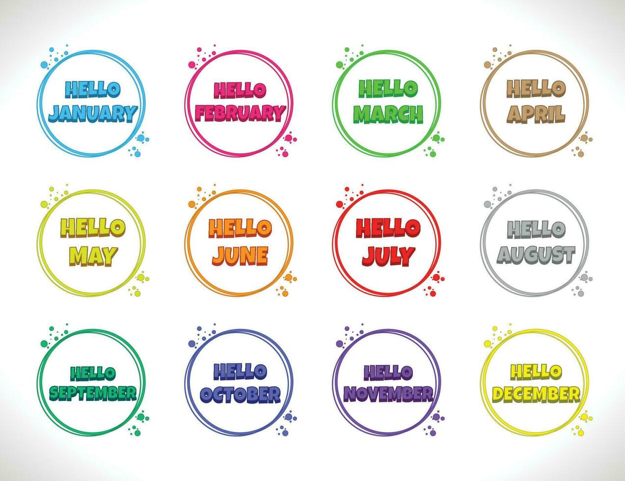 vektor illustration av färgrik Hej månader text i en cirkel, ikon för baner eller affisch design