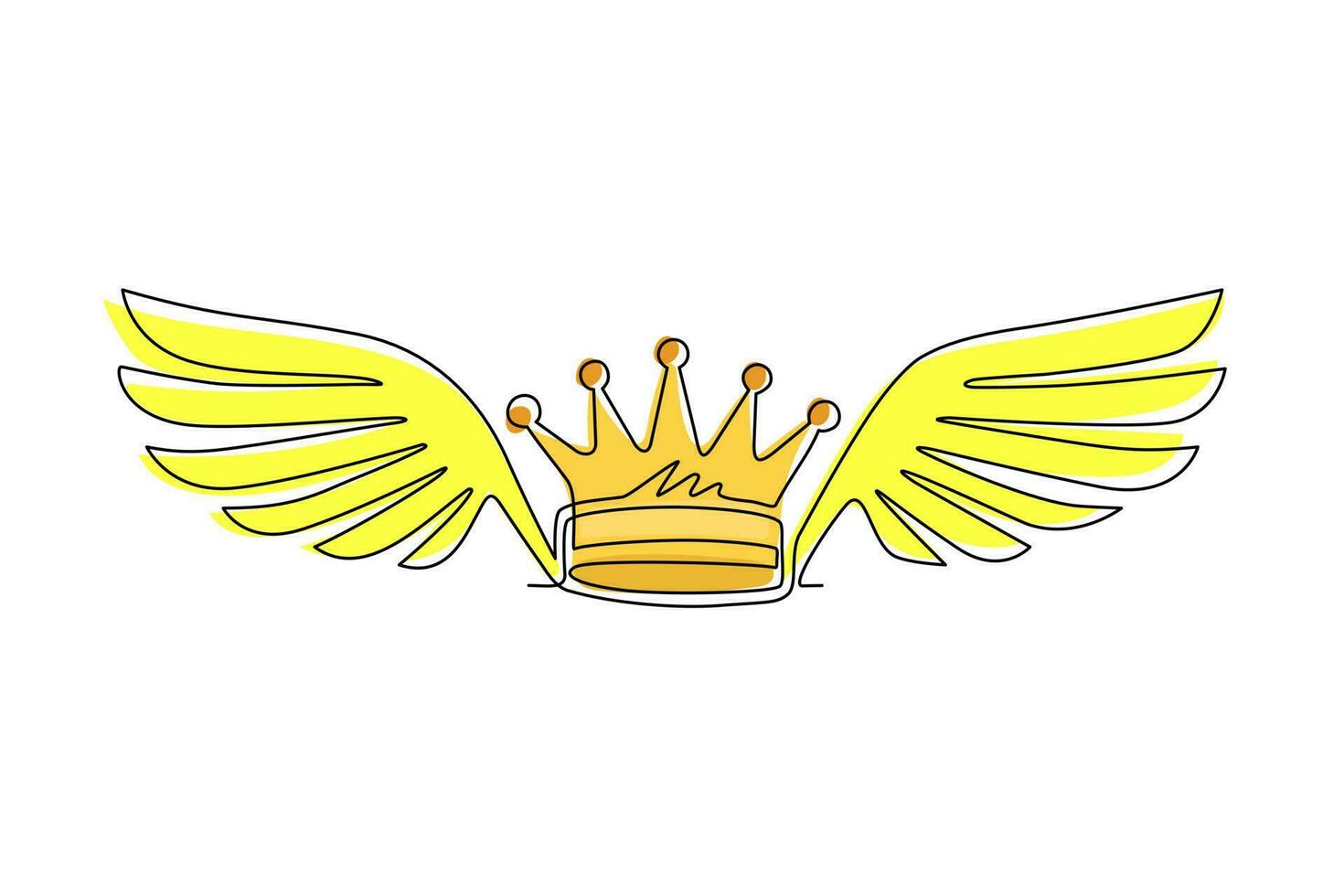 kontinuerlig en rad ritning krona med vingar. fantasy krona ikonen isolerad på vitt. kunglig, lyx, vip, förstklassig skylt. vinnarpris. magi, saga tjejig symbol. enda rad rita design vektor