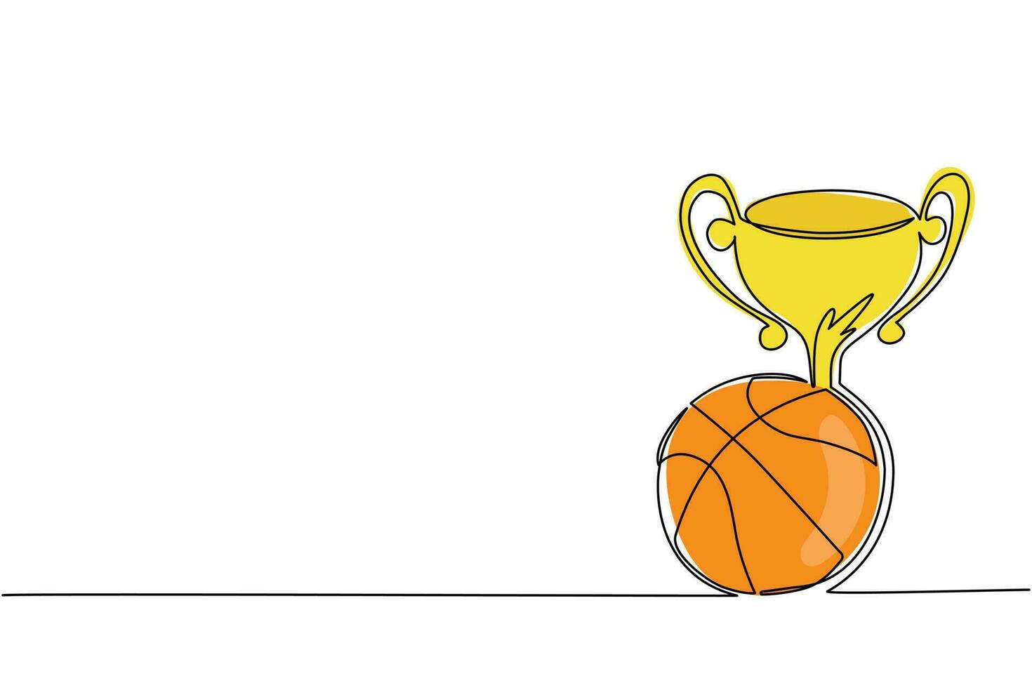 Single One Line Drawing Trophäe und Basketballball. Champion-Cup-Ikone mit Basketball. Meisterpokal. Sportturnierpreis, Siegerpokal und Siegeskonzept. Designvektor mit durchgehender Linie vektor