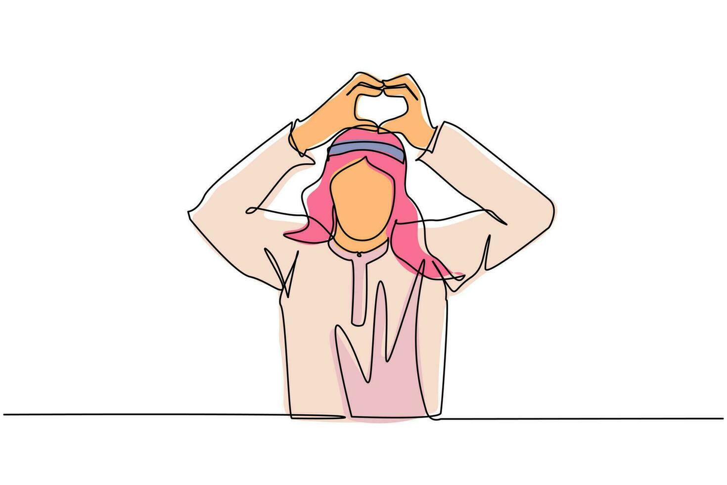 enda en rad ritning ung arabisk man gör eller gester hjärtsymbol med fingrar. modern manlig livsstil, sjukvård, kärleksformkoncept. kontinuerlig linje rita design grafisk vektorillustration vektor