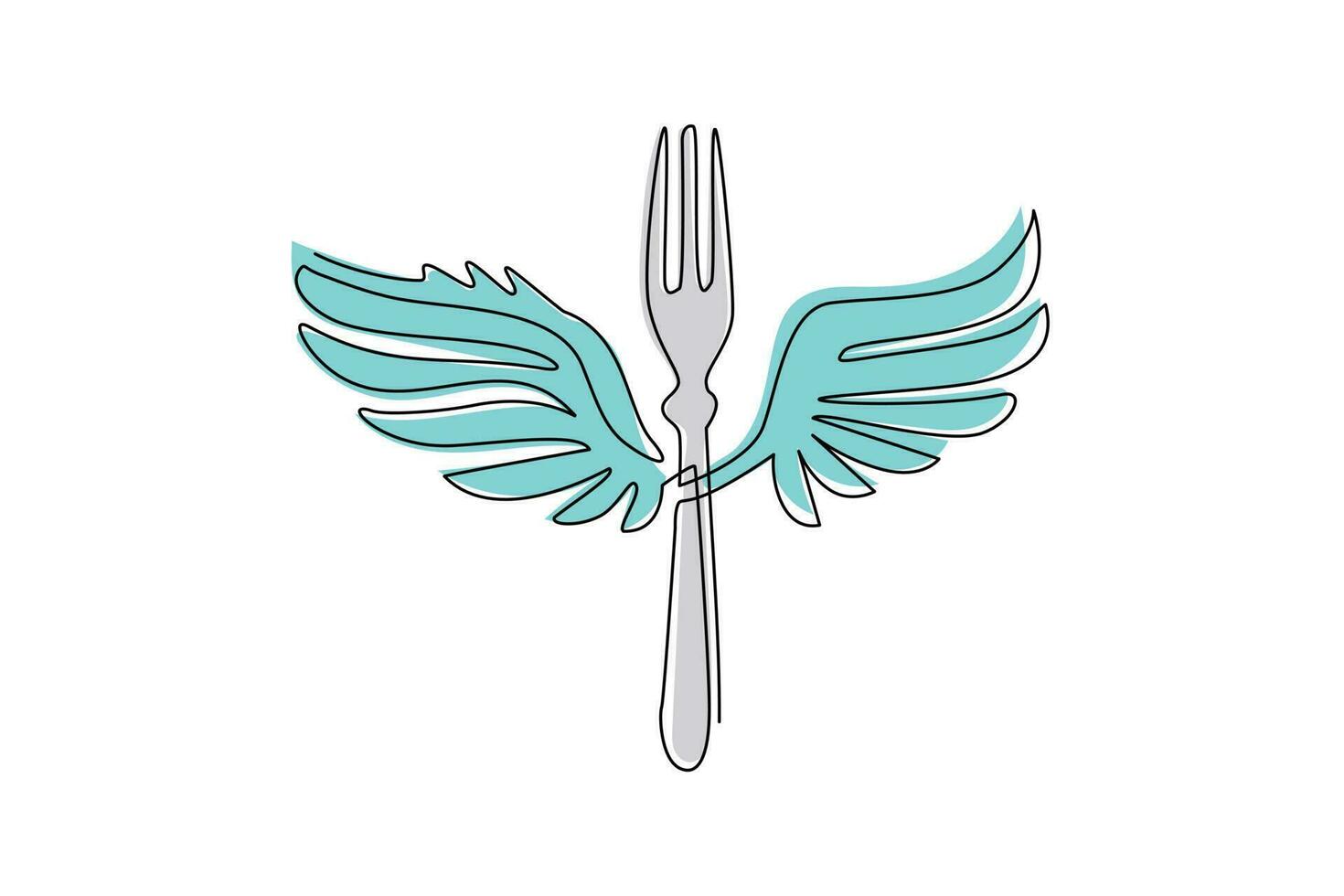 einzelne eine strichzeichnung essen gabel mit flügeln fliegen flach logo symbol symbol. geflügelte Silhouette Küchengabel. Food-Business-Restaurant-Thema. moderne grafische vektorillustration des ununterbrochenen zeichnendesigns vektor