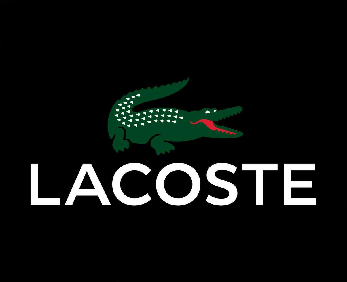 lacoste Marke Logo Symbol mit Name Design Kleider Mode Vektor Illustration mit schwarz Hintergrund