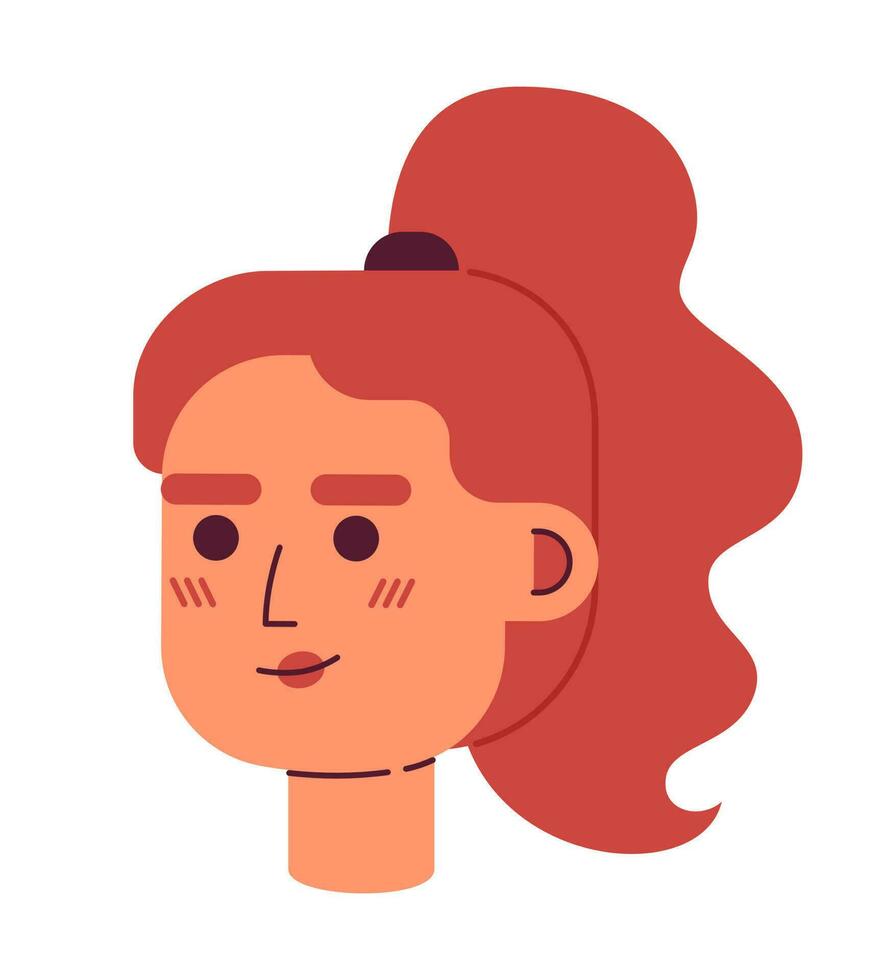 ung vuxen latinamerikan kvinna med ingefära vågig hästsvans semi platt vektor karaktär huvud. redigerbar tecknad serie avatar ikon. ansikte känsla. färgrik fläck illustration för webb grafisk design, animering