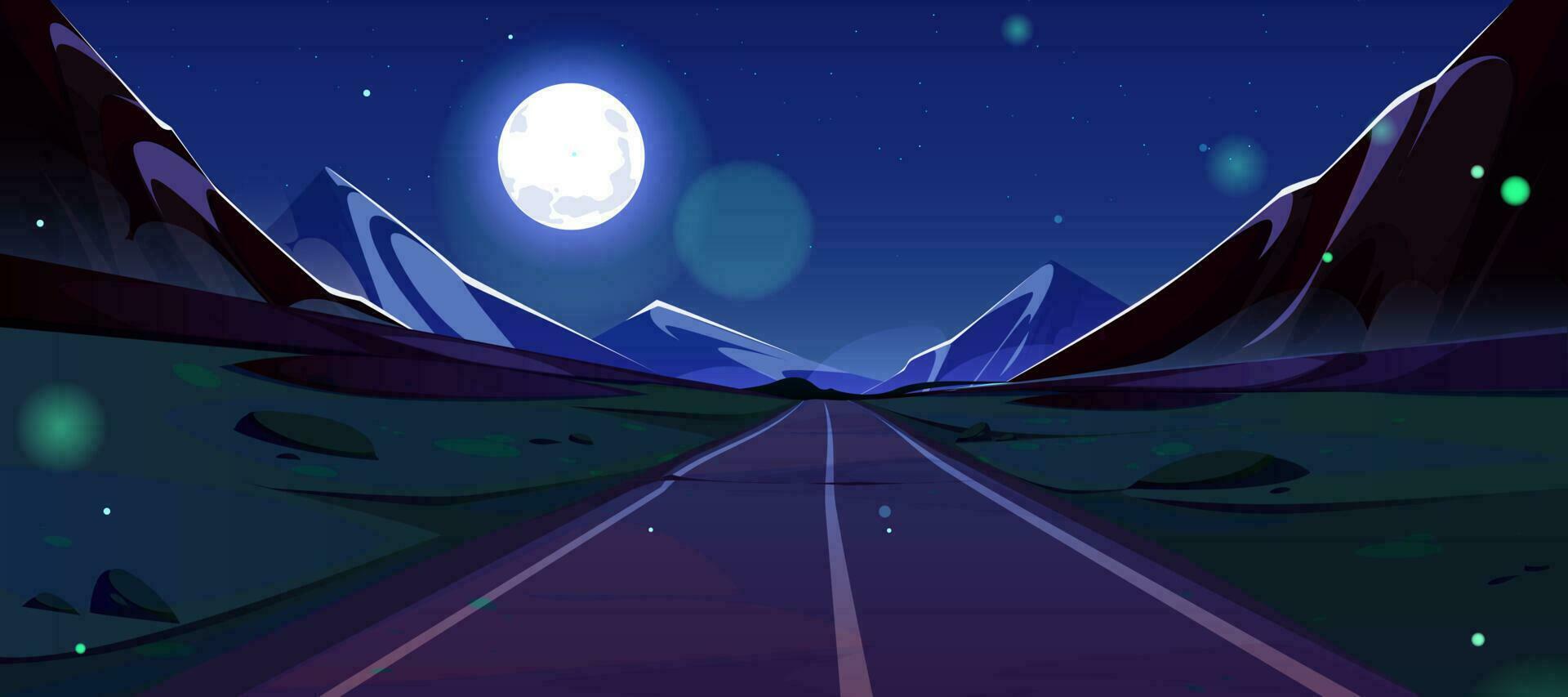 Straße und Berg Aussicht Nacht Landschaft Karikatur vektor