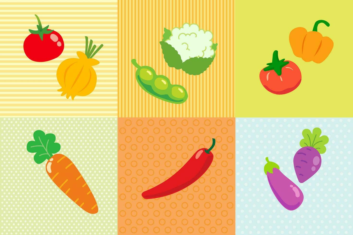 vektor söt grönsak, uppsättning av platt tecknad serie illustration ikoner