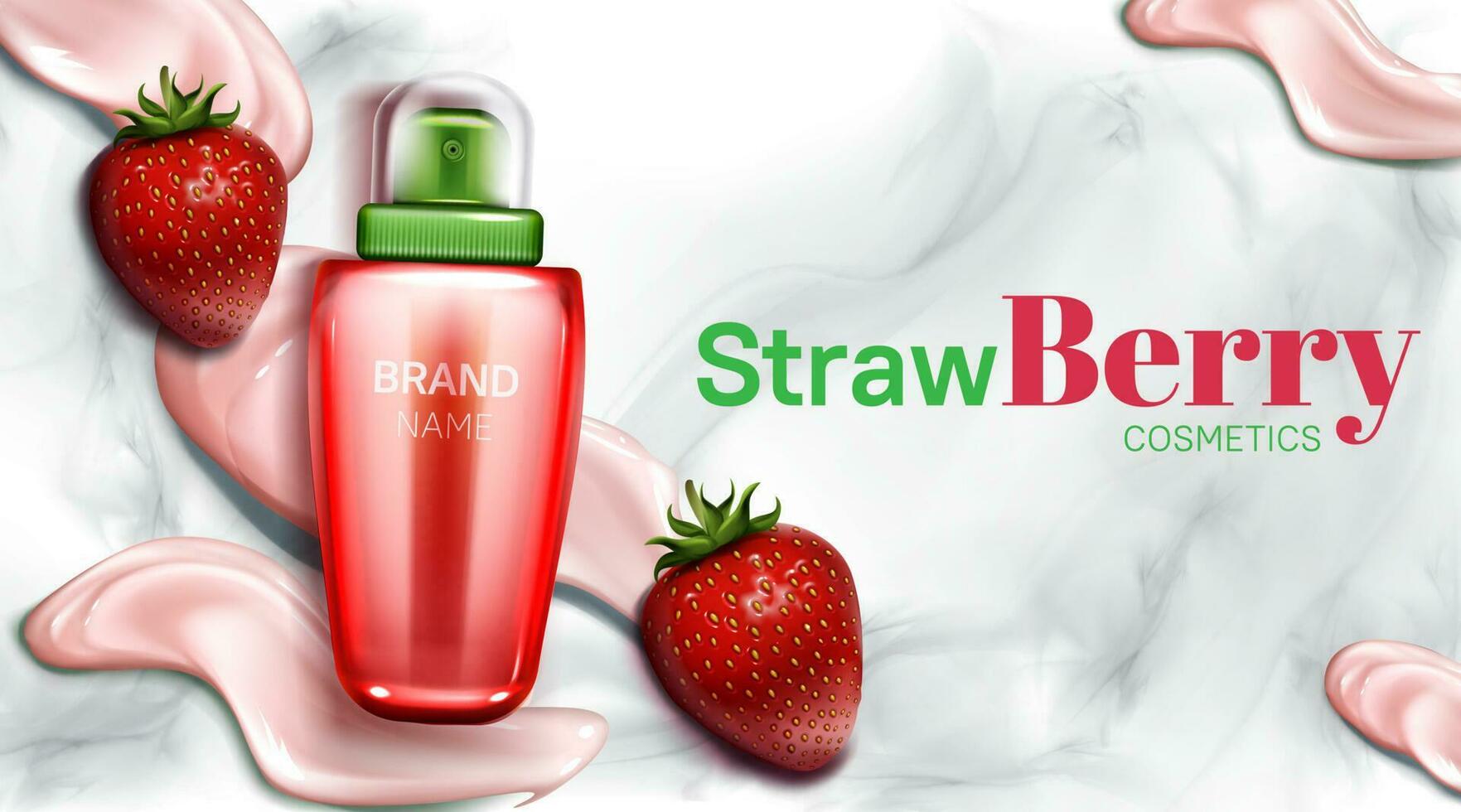 Erdbeere Kosmetika Flasche Attrappe, Lehrmodell, Simulation Banner Design vektor