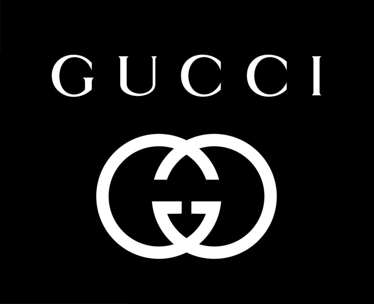 gucci logotyp varumärke symbol med namn vit design kläder mode vektor illustration med svart bakgrund