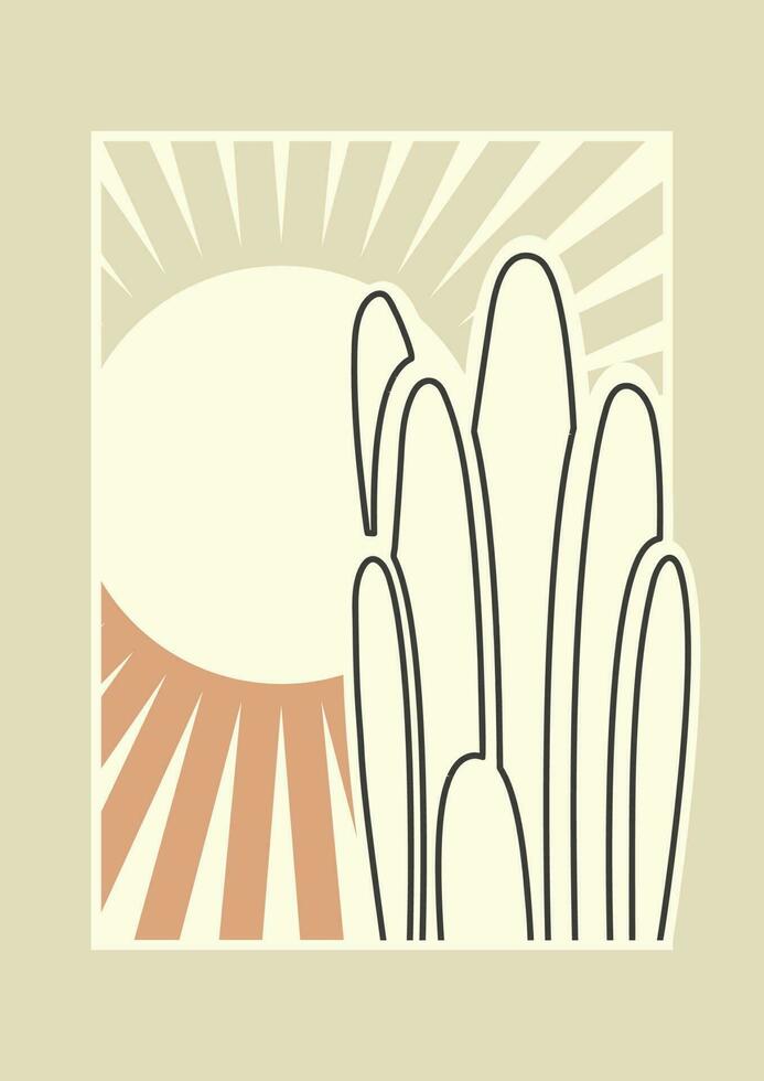 zeitgenössisch ästhetisch Kaktus im Wüste Beige Landschaft Poster. vektor