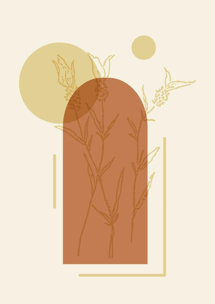 blomning lavendel- med abstrakt element illustration affisch. neutral boho konst vektor